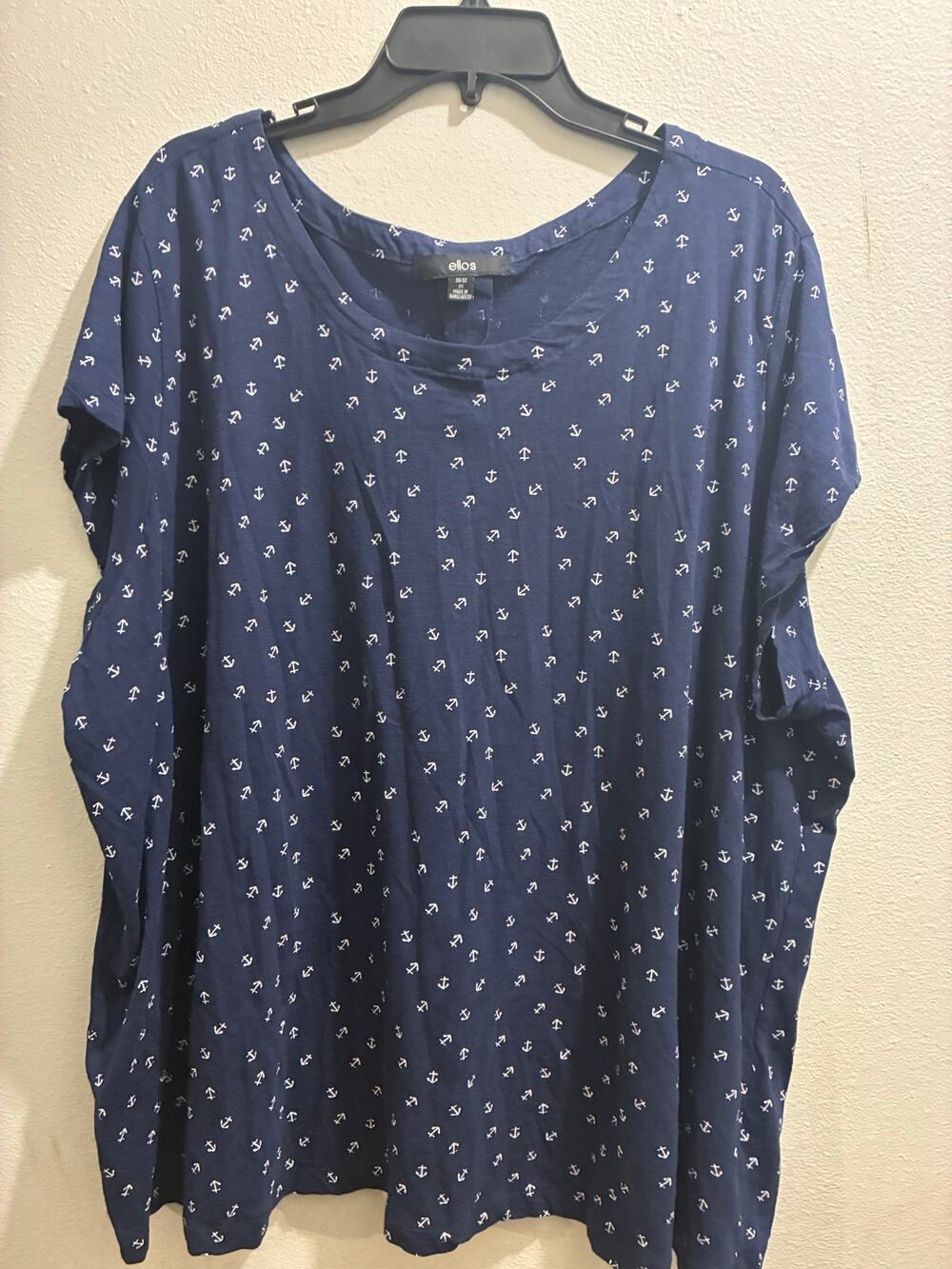 Ellos Navy Blue White Anchor Trapeze Tee Top 3X